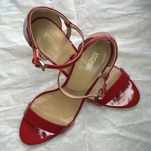 Michael Kors red 3” strappy heels. Size 9.5